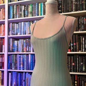 Stretchy tank dress, green, two leg slits